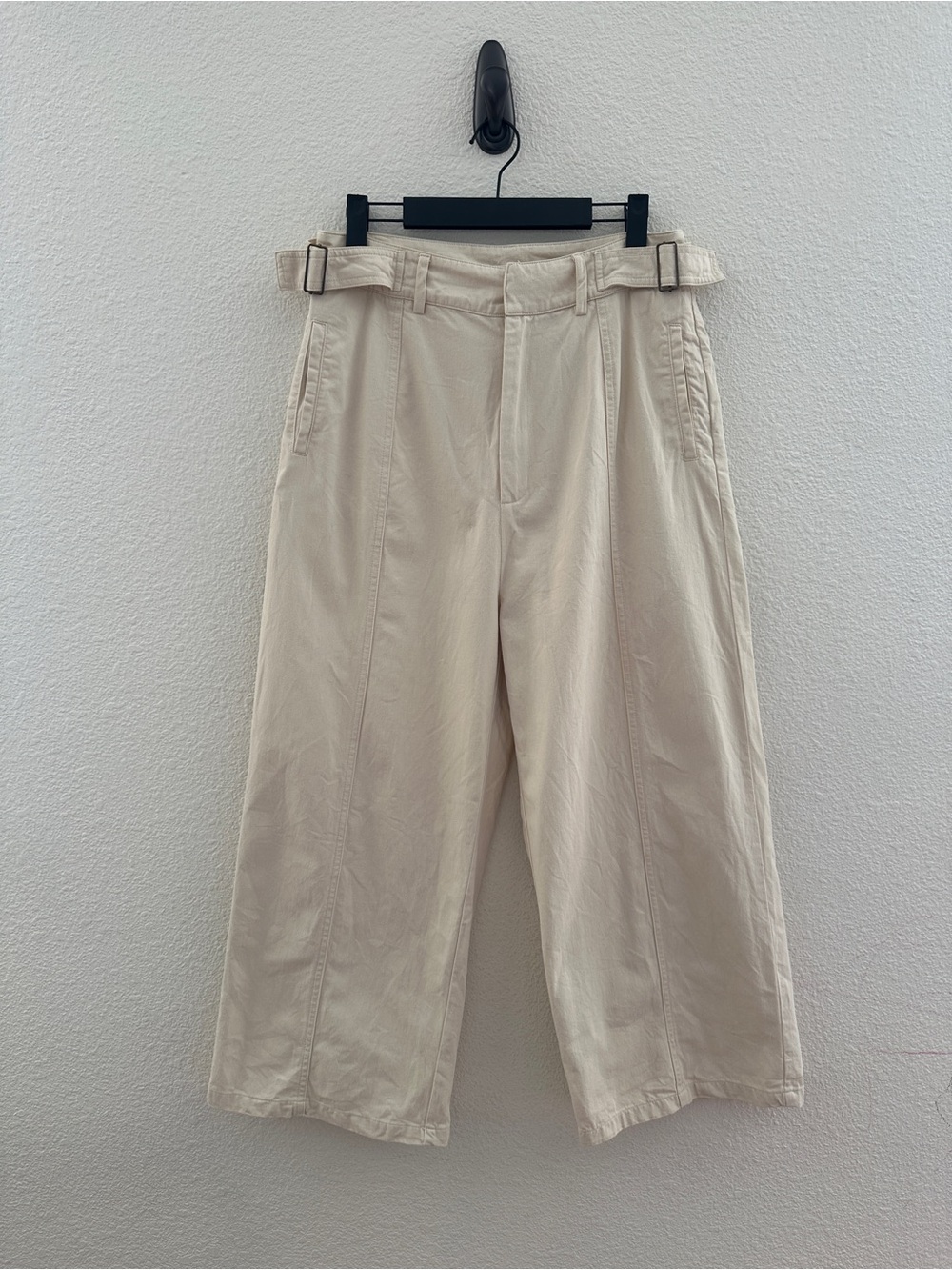 MOD REF Cream Side Buckle High Waisted Wide Leg Trousers Pants Minimalist Large
